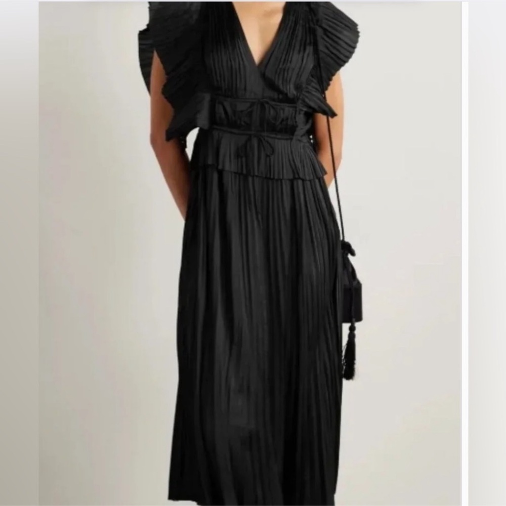 ULLA JOHNSON Letty Satin Midi Dress in Noir Sz 2 - Picture 2 of 4